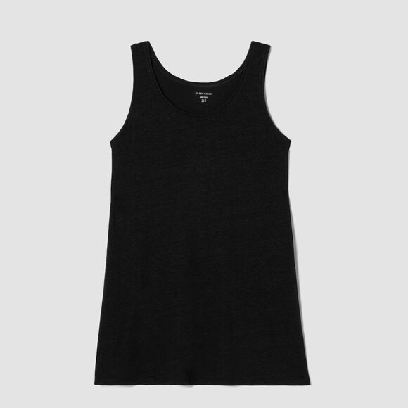 Eileen Fisher Black Organic Linen Jersey Long Tank Scoop Neck Women's Size L - Picture 3 of 10